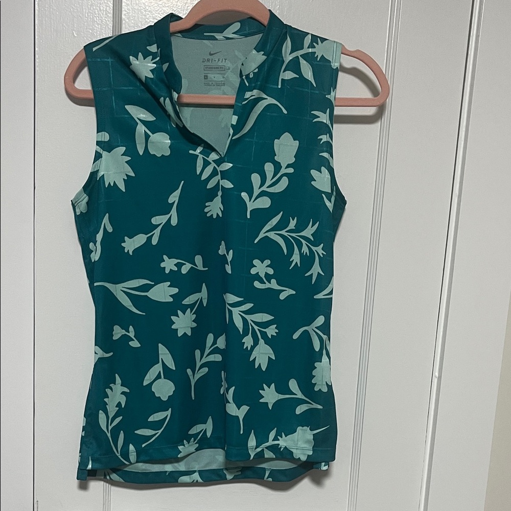Nike Floral Sleeveless Golf Top - Teal and White